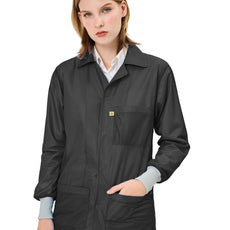 Transforming Technologies ESD Jacket, 3/4ths Length, Lapel Collar, Knit Cuff, Small, Black - JKC9022BK
