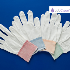 LabClean Half Finger 100% Low-lint Nylon Glove Liner w/Blue Cuff Size: Large (launderable & reusable)