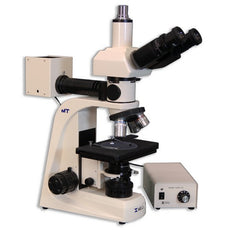Meiji Techno MT8530L Metallurgical Trinocular Upright Brightfield/Darkfield Compound Microscope with Infinity Corrected Plan EPI 5X, 10X, 20X, 50X and Vertical Koehler LED Incident or Transmitted Light