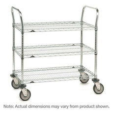 Metro 3SPN56DC SP Series Utility Cart with 3 Chrome Wire Shelves, 24" x 60" x 39"