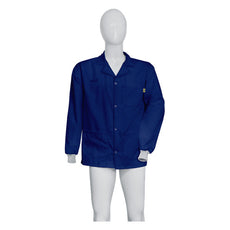 Tecstat PA 66% Poly,  32% Cotton, 2% Carbon Fiber NAVY BLUE ESD Smock, Waist Length, Lapel Collar, Snaps in Front, Knit Cuffs, 4XLG - ESM-M118_I2-T4