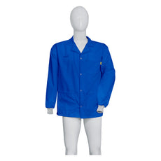 Tecstat PA 66% Poly,  32% Cotton, 2% Carbon Fiber ROYAL BLUE ESD Smock, Waist Length, Lapel Collar, Snaps in Front, Knit Cuffs, XSM - ESM-A111_I2-T4