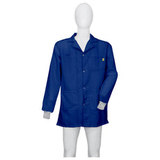 Tecstat L1 99% Poly, 1% Carbon Fiber Navy Blue ESD Smock, Thigh Length, Lapel Collar, Snaps in Front, Knit Cuffs, XSM - ESM-M431_I2-T4