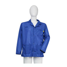 Tecstat LR 95% Poly, 5% Carbon Fiber Stretchable Royal Blue ESD Smock, Waist Length, Lapel Collar, Snaps in Front & Cuffs, MED - ESM-AL13