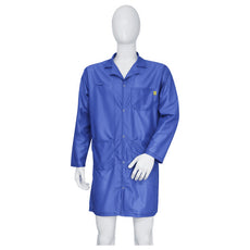 Tecstat LR 95% Poly, 5% Carbon Fiber Stretchable Royal Blue ESD Smock, Knee Length, Lapel Collar, Snaps in Front & Cuffs, XSM - ESM-AL21