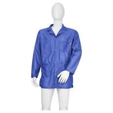 Tecstat LR 95% Poly, 5% Carbon Fiber Stretchable Royal Blue ESD Smock, Thigh Length, Lapel Collar, Snaps in Front & Cuffs, XSM - ESM-AL31