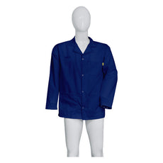Tecstat PA 66% Poly,  32% Cotton, 2% Carbon Fiber NAVY BLUE ESD Smock, Waist Length, Lapel Collar, Snaps in Front & Cuffs, XSM - ESM-M111