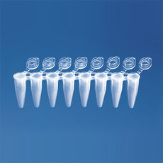 Brandtech PCR Tube Strips, 8x0.2mL tube strip w/ind. Att. flat cap, white, qty 120 - 781316