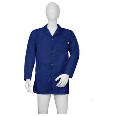 Cleanstat AD 98% Poly, 2% Carbon Fiber Navy Blue Cleanroom ESD Smock, Thigh Length, Lapel Collar, Snaps in Front & Cuffs, 2XLG - ESM-M636