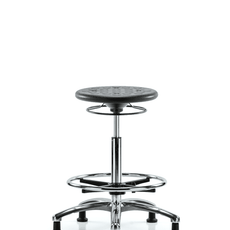 Class 10 Huron Polyurethane Clean Room Stool - High Bench Height with Chrome Foot Ring and Stationary Glides in Black Polyurethane - CLR-IPHBSO-CR-CF-RG-BLK