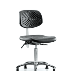 Class 10 Polyurethane Clean Room Chair - Medium Bench Height with Stationary Glides in Black Polyurethane - CLR-PMBCH-CR-NF-RG-BLK