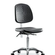Class 10 Polyurethane Clean Room Chair - Medium Bench Height with Medium Back & Casters in Black Polyurethane - CLR-PMBCH-MB-CR-NF-CC-BLK