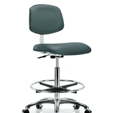 Class 10 Clean Room Vinyl Chair Chrome - High Bench Height with Chrome Foot Ring & Casters in Colonial Blue Trailblazer Vinyl - CLR-VHBCH-CR-CF-CC-8546