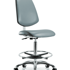 Class 10 Clean Room Vinyl Chair Chrome - High Bench Height with Medium Back, Chrome Foot Ring, & Casters in Storm Supernova Vinyl - CLR-VHBCH-MB-CR-CF-CC-8822