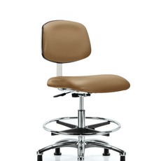 Class 10 Clean Room Vinyl Chair Chrome - Medium Bench Height with Chrome Foot Ring & Stationary Glides in Taupe Trailblazer Vinyl - CLR-VMBCH-CR-CF-RG-8584