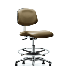 Class 10 Clean Room Vinyl Chair Chrome - Medium Bench Height with Chrome Foot Ring & Stationary Glides in Taupe Supernova Vinyl - CLR-VMBCH-CR-CF-RG-8809