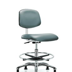 Class 10 Clean Room Vinyl Chair Chrome - Medium Bench Height with Chrome Foot Ring & Stationary Glides in Storm Supernova Vinyl - CLR-VMBCH-CR-CF-RG-8822