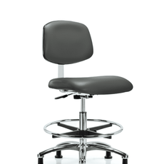 Class 10 Clean Room Vinyl Chair Chrome - Medium Bench Height with Chrome Foot Ring & Stationary Glides in Carbon Supernova Vinyl - CLR-VMBCH-CR-CF-RG-8823