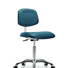 Class 10 Clean Room Vinyl Chair Chrome - Medium Bench Height with Casters in Marine Blue Supernova Vinyl - CLR-VMBCH-CR-NF-CC-8801