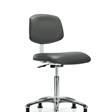 Class 10 Clean Room Vinyl Chair Chrome - Medium Bench Height with Stationary Glides in Carbon Supernova Vinyl - CLR-VMBCH-CR-NF-RG-8823