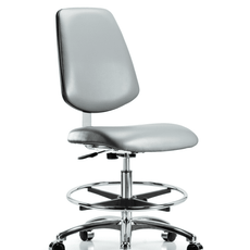 Class 10 Clean Room Vinyl Chair Chrome - Medium Bench Height with Medium Back, Chrome Foot Ring, & Casters in Sterling Supernova Vinyl - CLR-VMBCH-MB-CR-CF-CC-8840