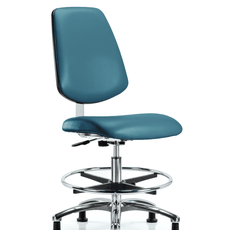 Class 10 Clean Room Vinyl Chair Chrome - Medium Bench Height with Medium Back, Chrome Foot Ring, & Stationary Glides in Marine Blue Supernova Vinyl - CLR-VMBCH-MB-CR-CF-RG-8801