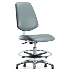 Class 10 Clean Room Vinyl Chair Chrome - Medium Bench Height with Medium Back, Chrome Foot Ring, & Stationary Glides in Storm Supernova Vinyl - CLR-VMBCH-MB-CR-CF-RG-8822