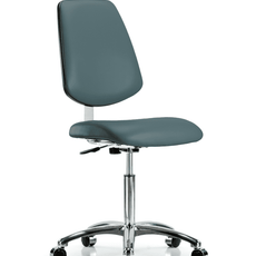 Class 10 Clean Room Vinyl Chair Chrome - Medium Bench Height with Medium Back & Casters in Colonial Blue Trailblazer Vinyl - CLR-VMBCH-MB-CR-NF-CC-8546
