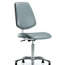 Class 10 Clean Room Vinyl Chair Chrome - Medium Bench Height with Medium Back & Stationary Glides in Storm Supernova Vinyl - CLR-VMBCH-MB-CR-NF-RG-8822