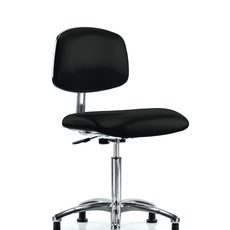Class 10 Clean Room/ESD Vinyl Chair - Medium Bench Height with ESD Stationary Glides in ESD Black Vinyl - ECR-VMBCH-CR-NF-EG-ESDBLK
