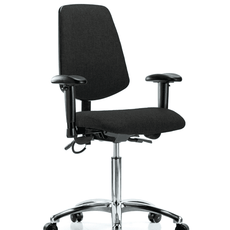 Fabric ESD Chair - Medium Bench Height with Medium Back, Adjustable Arms, & ESD Casters in ESD Black Fabric - ESD-FMBCH-MB-CR-T0-A1-NF-EC-ESDBLK