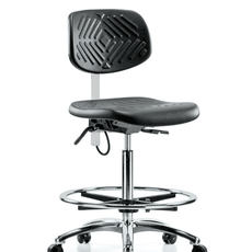 Polyurethane ESD Chair - High Bench Height with Chrome Foot Ring, Seat Tilt, & ESD Casters - ESD-PHBCH-CR-T1-A0-CF-EC
