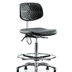 Polyurethane ESD Chair - High Bench Height with Chrome Foot Ring, Seat Tilt, & ESD Stationary Glides - ESD-PHBCH-CR-T1-A0-CF-EG