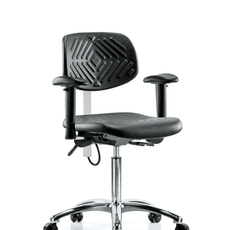Polyurethane ESD Chair - Medium Bench Height with Adjustable Arms & ESD Casters - ESD-PMBCH-CR-T0-A1-NF-EC