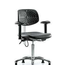 Polyurethane ESD Chair - Medium Bench Height with Adjustable Arms & ESD Stationary Glides - ESD-PMBCH-CR-T0-A1-NF-EG