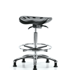 Polyurethane ESD Tractor Sit-Stand with Chrome Foot Ring & ESD Stationary Glides in ESD Black Polyurethane - ESD-PTHBST-CR-CF-EG
