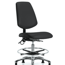 Vinyl ESD Chair - Medium Bench Height with Medium Back, Chrome Foot Ring, & ESD Stationary Glides in ESD Black Vinyl - ESD-VMBCH-MB-CR-T0-A0-CF-EG-ESDBLK