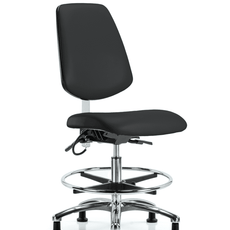 Vinyl ESD Chair - Medium Bench Height with Medium Back, Seat Tilt, Chrome Foot Ring, & ESD Stationary Glides in ESD Black Vinyl - ESD-VMBCH-MB-CR-T1-A0-CF-EG-ESDBLK