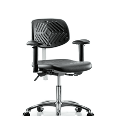 Class 100 Polyurethane Clean Room Chair - Desk Height with Adjustable Arms & Casters in Black Polyurethane - NCR-PDHCH-CR-T0-A1-CC-BLK