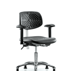 Class 100 Polyurethane Clean Room Chair - Desk Height with Adjustable Arms & Stationary Glides in Black Polyurethane - NCR-PDHCH-CR-T0-A1-RG-BLK