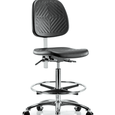 Class 10 Polyurethane Clean Room Chair - High Bench Height with Medium Back & Casters in Black Polyurethane - NCR-PHBCH-MB-CR-T0-A0-CF-CC-BLK
