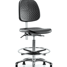 Class 10 Polyurethane Clean Room Chair - High Bench Height with Medium Back & Stationary Glides in Black Polyurethane - NCR-PHBCH-MB-CR-T0-A0-CF-RG-BLK