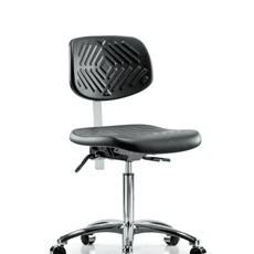 Class 10 Polyurethane Clean Room Chair - Medium Bench Height with Casters in Black Polyurethane - NCR-PMBCH-CR-T0-A0-NF-CC-BLK