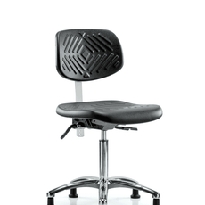 Class 10 Polyurethane Clean Room Chair - Medium Bench Height with Stationary Glides in Black Polyurethane - NCR-PMBCH-CR-T0-A0-NF-RG-BLK