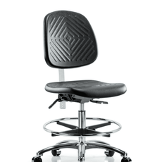 Class 10 Polyurethane Clean Room Chair - Medium Bench Height with Medium Back & Casters in Black Polyurethane - NCR-PMBCH-MB-CR-T0-A0-CF-CC-BLK