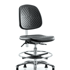 Class 10 Polyurethane Clean Room Chair - Medium Bench Height with Medium Back & Stationary Glides in Black Polyurethane - NCR-PMBCH-MB-CR-T0-A0-CF-RG-BLK