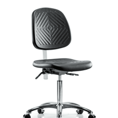 Class 10 Polyurethane Clean Room Chair - Medium Bench Height with Medium Back & Casters in Black Polyurethane - NCR-PMBCH-MB-CR-T0-A0-NF-CC-BLK