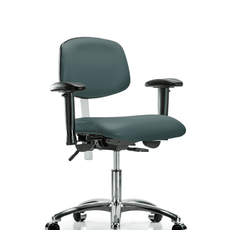 Class 100 Vinyl Clean Room Chair - Desk Height with Adjustable Arms & Casters in Colonial Blue Trailblazer Vinyl - NCR-VDHCH-CR-T0-A1-CC-8546