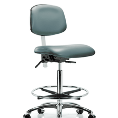 Class 100 Vinyl Clean Room Chair - High Bench Height with Seat Tilt, Chrome Foot Ring, & Casters in Storm Supernova Vinyl - NCR-VHBCH-CR-T1-A0-CF-CC-8822