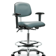 Class 100 Vinyl Clean Room Chair - High Bench Height with Seat Tilt, Adjustable Arms, Chrome Foot Ring, & Casters in Storm Supernova Vinyl - NCR-VHBCH-CR-T1-A1-CF-CC-8822